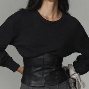 Pilcro | Faux Leather Corset Sweater Black